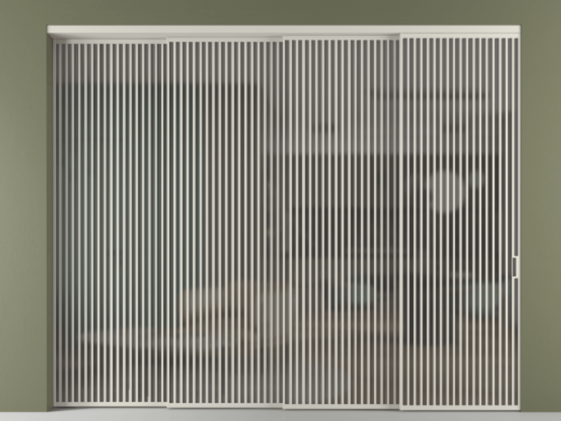 Перегородка Формато внутри проёма 4 створки с синхронным механизмом АЛПР 040.06 Алюминий тёплый серый Сатинированное серое стекло, триплекс. Цена 777320 ₽ 1. Полотно 4 шт. (800/2100 мм)
2. Комплект установки раздвижной системы
3. Базовый комплект фурнитуры
4. Комплект фурнитуры телескопик синхро-3
5. Ручка Рондо. Фабрика дверей Волховец 8 (800) 551 43 19 Перегородка Формато внутри проёма 4 створки с синхронным механизмом АЛПР 040.06 Алюминий тёплый серый Сатинированное серое стекло, триплекс Цена 777320 ₽ | Volhovec