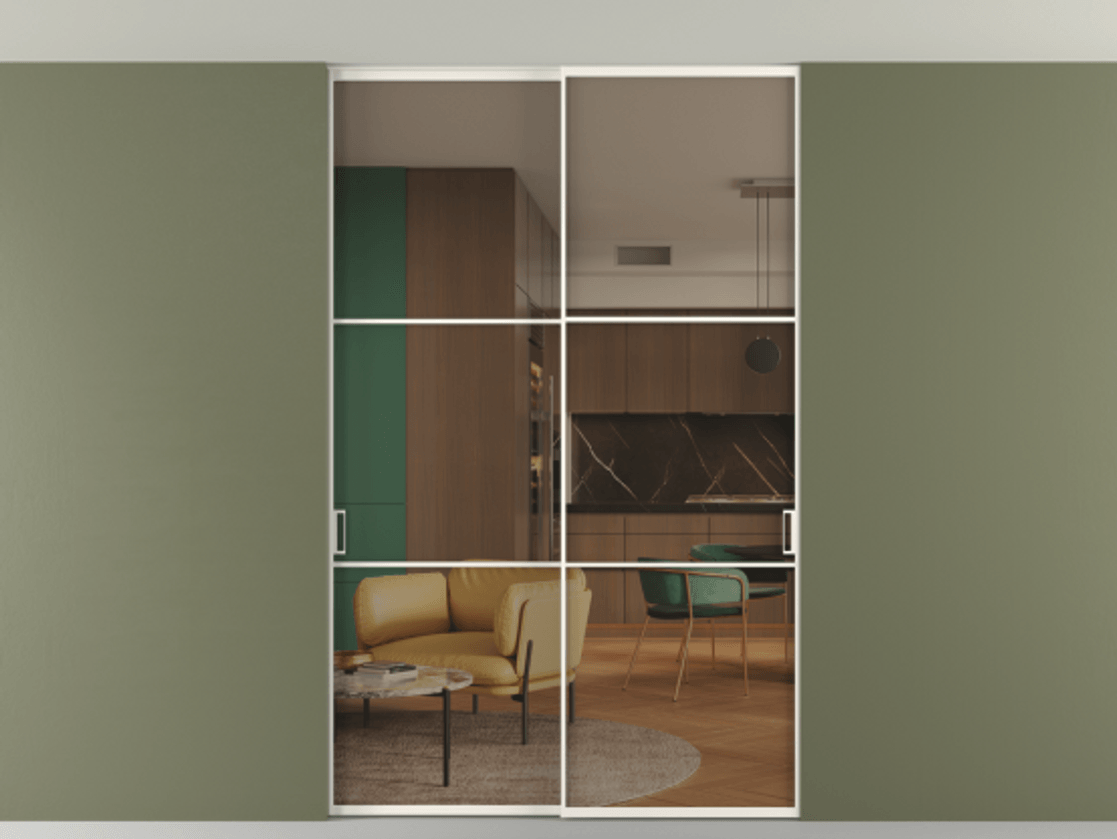 Перегородка Формато внутри проёма скрытое крепление в потолок 2 створки АЛПР 040.03 Алюминий пудровый белый Прозрачное бронзовое стекло, триплекс. Цена 248215 ₽ 1. Полотно 2 шт. (800/2100 мм)
2. Комплект установки раздвижной системы
3. Базовый комплект фурнитуры
4. Ручка Рондо. Фабрика дверей Волховец 8 (800) 551 43 19 Перегородка Формато внутри проёма скрытое крепление в потолок 2 створки АЛПР 040.03 Алюминий пудровый белый Прозрачное бронзовое стекло, триплекс Цена 248215 ₽ | Volhovec