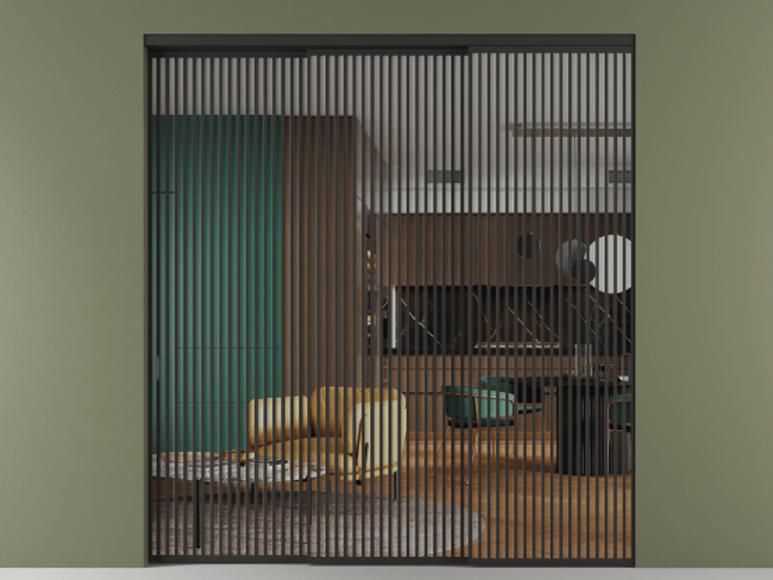 Перегородка Formato внутри проёма телескопик синхро 2 АЛПР 040.06 Алюминий Черный Прозрачное стекло "Crystal Vision", калёное, 6 мм. Скрытый короб ЧЕР Цена 638200 ₽ 1. Полотно 3 шт.  (800/2100 мм)
2. Комплект установки раздвижной системы
3. Базовый комплект фурнитуры
4. Комплект фурнитуры телескопик синхро-2
5.Ручка RONDO
. Фабрика дверей Волховец 8 (800) 551 43 19  Перегородка Formato внутри проёма телескопик синхро 2 АЛПР 040.06 Алюминий Черный Прозрачное стекло "Crystal Vision", калёное, 6 мм Цена 638200 ₽  | Volhovec