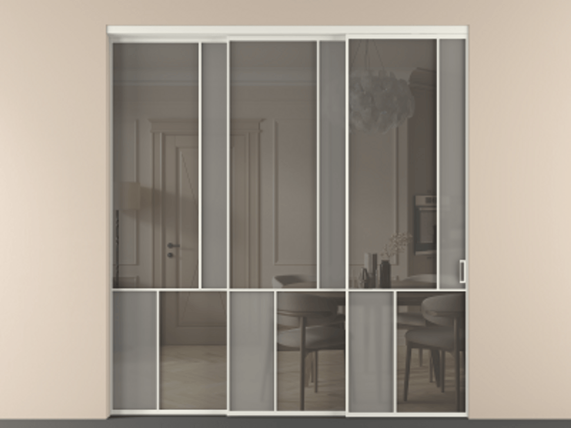 Перегородка Mosaic внутри проёма телескопик синхро 2 АЛПР 041.21 Алюминий Белый Сатинированное серое стекло, триплекс, 6 мм + Прозрачное серое стекло, триплекс, 6 мм. Скрытый короб БЕЛ Цена 393340 ₽ . Фабрика дверей Волховец 8 (800) 551 43 19  Перегородка Mosaic внутри проёма телескопик синхро 2 АЛПР 041.21 Алюминий Белый Сатинированное серое стекло, триплекс, 6 мм + Прозрачное серое стекло, триплекс, 6 мм Цена 393340 ₽ | Volhovec