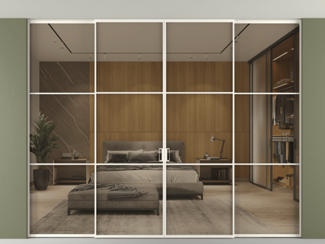 Перегородка Формато внутри проёма скрытое крепление в потолок 4 створки АЛПР 040.03 Алюминий пудровый белый Рефлективное бронзовое стекло "Стопсол", калёное. Цена 555140 ₽ 1. Полотно 4 шт. (800/2100 мм)
2. Комплект установки раздвижной системы
3. Базовый комплект фурнитуры
4.Ручка Рондо. Фабрика дверей Волховец 8 (800) 551 43 19 Перегородка Формато внутри проёма скрытое крепление в потолок 4 створки АЛПР 040.03 Алюминий пудровый белый Рефлективное бронзовое стекло "Стопсол", калёное Цена 555140 ₽ | Volhovec