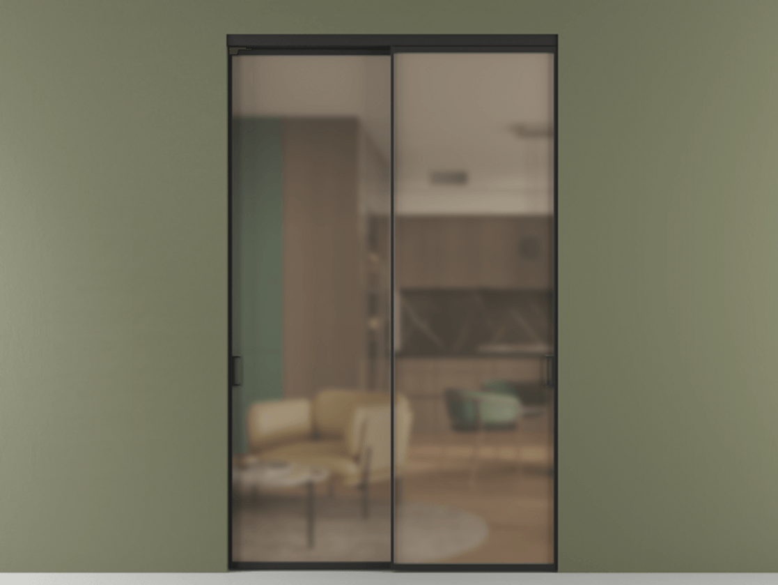 Перегородка Formato внутри проёма двустворчатая АЛПР 040.01 Алюминий Черный Сатинированное бронзовое стекло, триплекс, 6 мм. Скрытый короб ЧЕР Цена 179600 ₽ 1. Полотно 2 шт.  (800/2100 мм)
2. Комплект установки раздвижной системы
3. Базовый комплект фурнитуры
4.Ручка RONDO. Фабрика дверей Волховец 8 (800) 551 43 19  Перегородка Formato внутри проёма двустворчатая АЛПР 040.01 Алюминий Черный Сатинированное бронзовое стекло, триплекс, 6 мм Цена 179600 ₽  | Volhovec