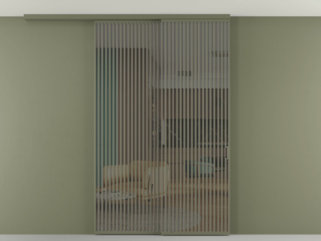 Перегородка Формато вдоль стены на потолок 2 створки с синхронным механизмом АЛПР 040.06 Алюминий оливковый тёмный Прозрачное серое стекло, триплекс. Цена 450456 ₽ 1. Полотно 2 шт. (800/2100 мм)
2. Комплект установки раздвижной системы
3. Базовый комплект фурнитуры
4.Ручка Рондо. Фабрика дверей Волховец 8 (800) 551 43 19 Перегородка Формато вдоль стены на потолок 2 створки с синхронным механизмом АЛПР 040.06 Алюминий оливковый тёмный Прозрачное серое стекло, триплекс Цена 450456 ₽ | Volhovec