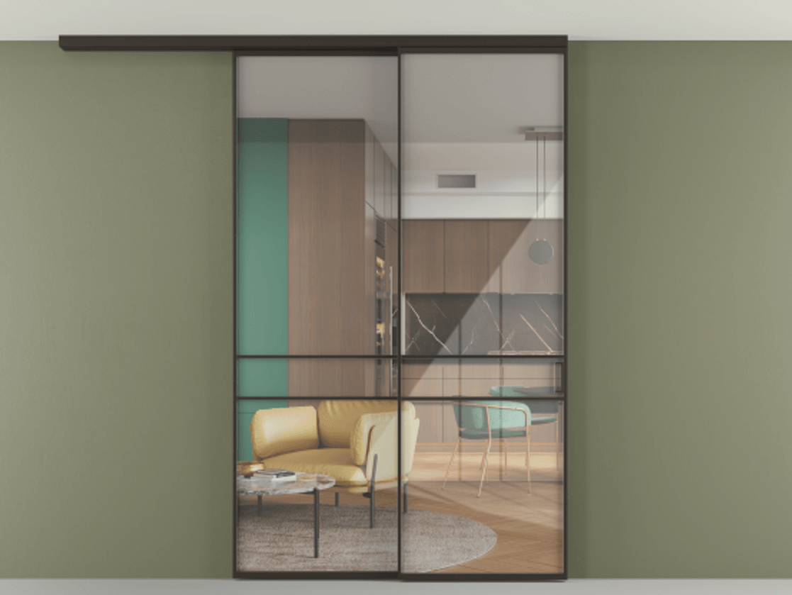 Перегородка Формато вдоль стены на потолок 2 створки с синхронным механизмом АЛПР 040.02 Алюминий антрацит Рефлективное прозрачное стекло "Стопсол", калёное. Цена 290776 ₽ 1. Полотно 2 шт. (800/2100 мм)
2. Комплект установки раздвижной системы
3. Базовый комплект фурнитуры
4.Ручка Рондо. Фабрика дверей Волховец 8 (800) 551 43 19 Перегородка Формато вдоль стены на потолок 2 створки с синхронным механизмом АЛПР 040.02 Алюминий антрацит Рефлективное прозрачное стекло "Стопсол", калёное Цена 290776 ₽ | Volhovec