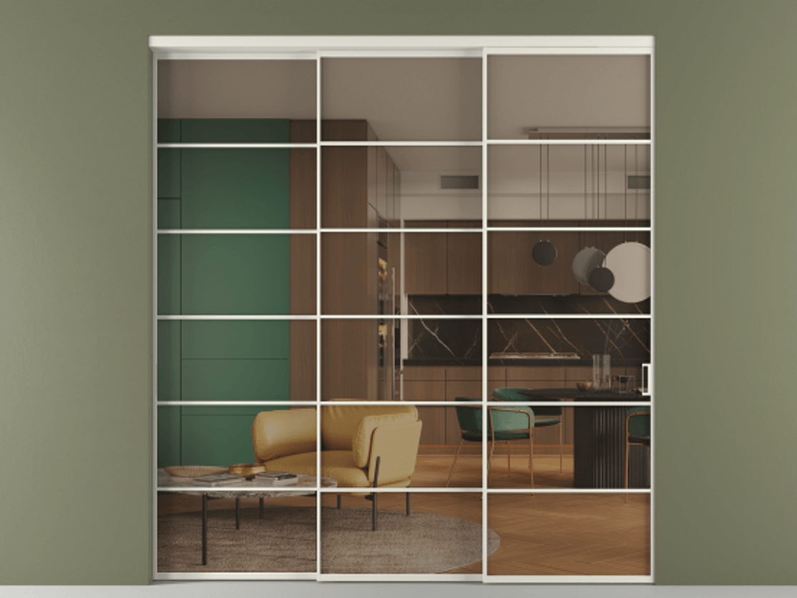 Перегородка Formato внутри проёма телескопик синхро 2 АЛПР 040.04 Алюминий Белый Прозрачное бронзовое стекло, триплекс. Скрытый короб БЕЛ Цена 346360 ₽ 1. Полотно 3 шт. (800/2100 мм)
2. Комплект установки раздвижной системы
3. Базовый комплект фурнитуры
4. Комплект фурнитуры телескопик синхро-2
5.Ручка RONDO
. Фабрика дверей Волховец 8 (800) 551 43 19 Перегородка Formato внутри проёма телескопик синхро 2 АЛПР 040.04 Алюминий Белый Прозрачное бронзовое стекло, триплекс Цена 346360 ₽ | Volhovec