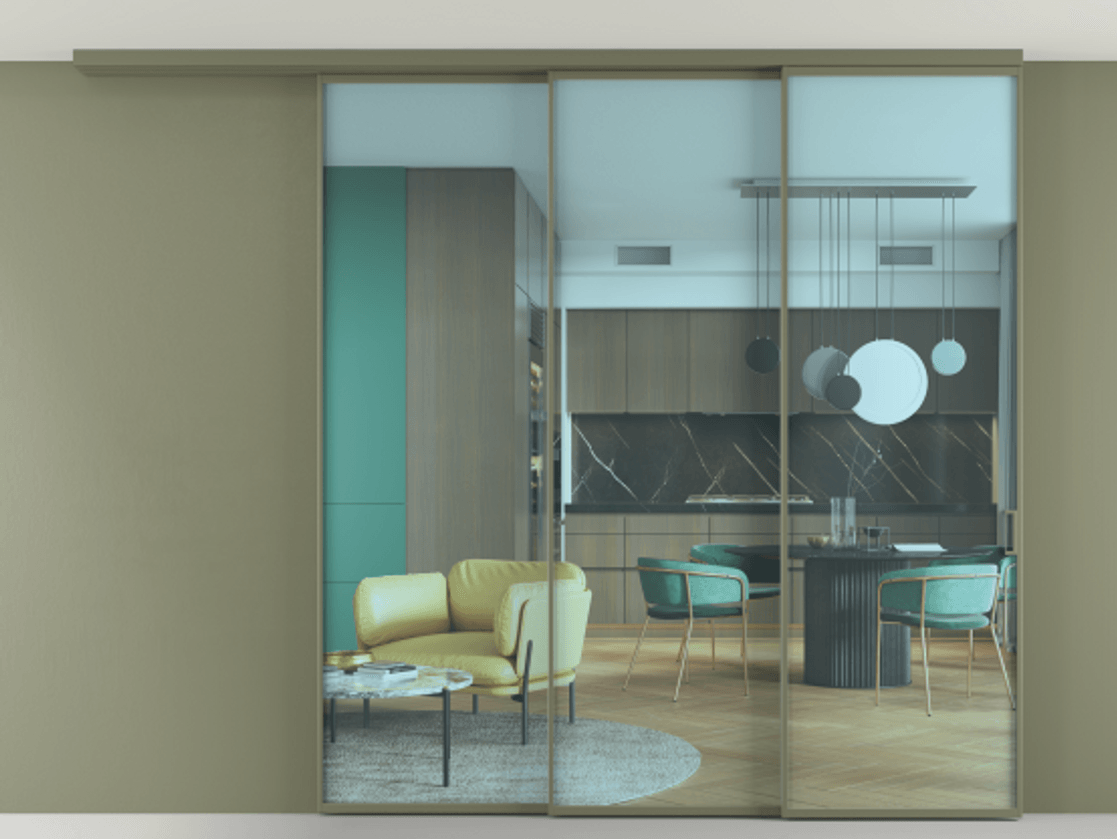 Перегородка Формато вдоль стены на потолок 3 створки с синхронным механизмом АЛПР 040.01 Алюминий оливковый тёмный Прозрачное голубое стекло, триплекс. Цена 370608 ₽ 1. Полотно 2 шт. (800/2100 мм)
2. Комплект установки раздвижной системы
3. Базовый комплект фурнитуры
4.Ручка Рондо. Фабрика дверей Волховец 8 (800) 551 43 19 Перегородка Формато вдоль стены на потолок 3 створки с синхронным механизмом АЛПР 040.01 Алюминий оливковый тёмный Прозрачное голубое стекло, триплекс Цена 370608 ₽ | Volhovec