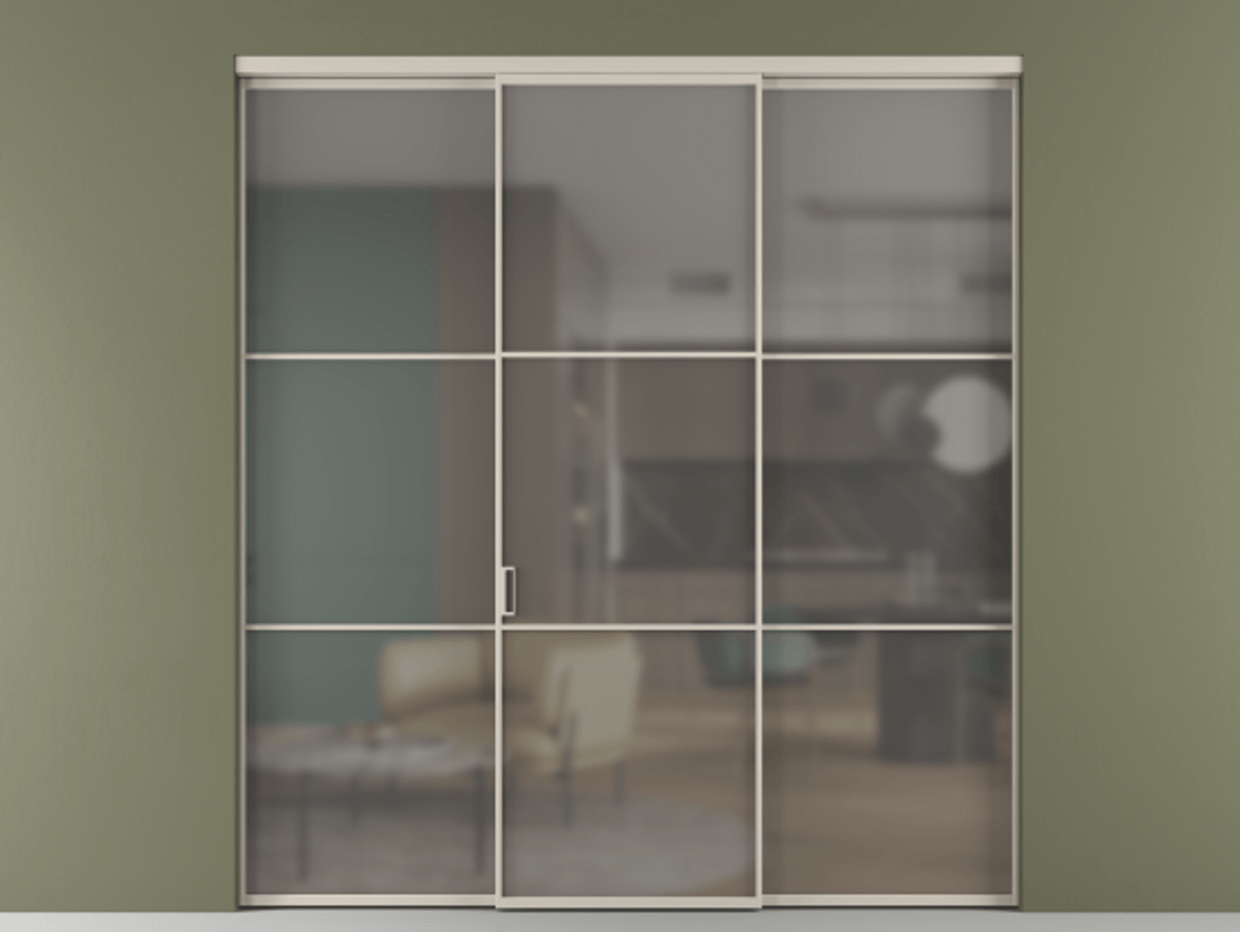 Перегородка Формато внутри проёма 3 створки АЛПР 040.03 Алюминий светло-бежевый Сатинированное серое стекло, триплекс. Цена 237275 ₽ 1. Полотно 3 шт. (800/2100 мм)
2. Комплект установки раздвижной системы
3. Базовый комплект фурнитуры
4.Ручка Рондо. Фабрика дверей Волховец 8 (800) 551 43 19 Перегородка Формато внутри проёма 3 створки АЛПР 040.03 Алюминий светло-бежевый Сатинированное серое стекло, триплекс Цена 237275 ₽ | Volhovec