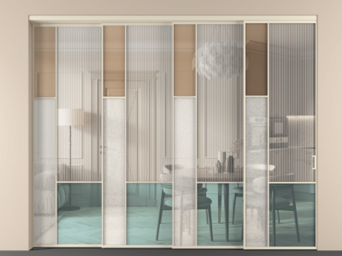 Перегородка Mosaic внутри проёма 4 створки с синхронным механизмом АЛПР 041.13 Алюминий бежево-серый Комбинация стекол Группы 1 и Группы 3. Цена 611520 ₽ . Фабрика дверей Волховец 8 (800) 551 43 19 Перегородка Mosaic внутри проёма 4 створки с синхронным механизмом АЛПР 041.13 Алюминий бежево-серый Комбинация стекол Группы 1 и Группы 3 Цена 611520 ₽ | Volhovec