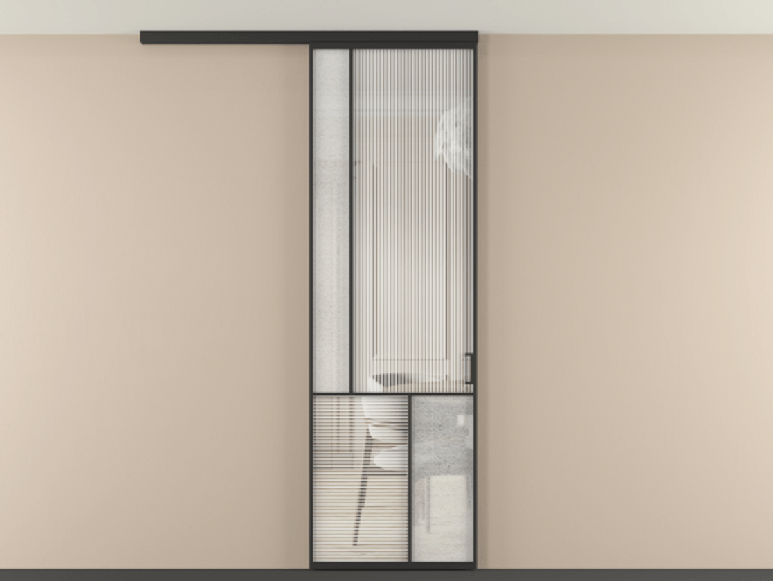 Перегородка Mosaic вдоль стены на потолок 1 створка АЛПР 041.20 Алюминий Черный Рифлёное стекло "Дюна", триплекс, 6 мм + Фактурное стекло "Лёд", триплекс. Скрытый короб ЧЕР Цена 137560 ₽ . Фабрика дверей Волховец 8 (800) 551 43 19 Перегородка Mosaic вдоль стены на потолок 1 створка АЛПР 041.20 Алюминий Черный Рифлёное стекло "Дюна", триплекс, 6 мм + Фактурное стекло "Лёд", триплекс Цена 137560 ₽ | Volhovec