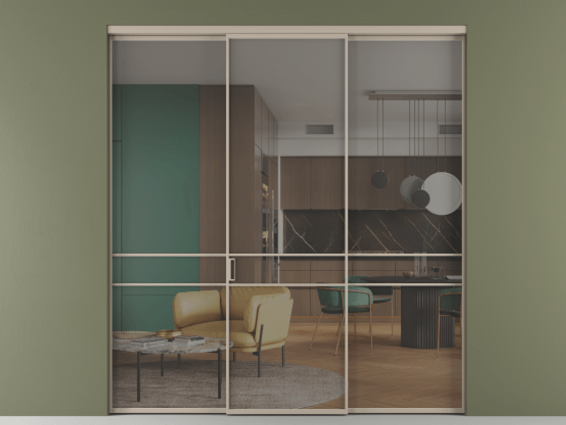 Перегородка Formato внутри проёма 3 створки АЛПР 040.02 Алюминий бисквитный Рефлективное серое стекло "Стопсол", калёное. Цена 317600 ₽ 1. Полотно 3 шт. (800/2100 мм)
2. Комплект установки раздвижной системы
3. Базовый комплект фурнитуры
4.Ручка RONDO. Фабрика дверей Волховец 8 (800) 551 43 19 Перегородка Formato внутри проёма 3 створки АЛПР 040.02 Алюминий бисквитный Рефлективное серое стекло "Стопсол", калёное Цена 317600 ₽ | Volhovec