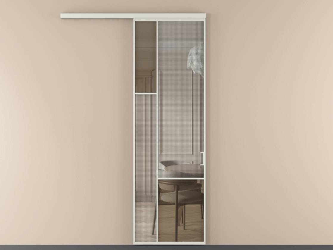 Перегородка Mosaic вдоль стены 1 створка АЛПР 041.13 Алюминий серый Декоративное стекло с сеткой "Mesh silver", триплекс, 6 мм + Прозрачное бронзовое стекло, триплекс. Цена 143030 ₽ . Фабрика дверей Волховец 8 (800) 551 43 19 Перегородка Mosaic вдоль стены 1 створка АЛПР 041.13 Алюминий серый Декоративное стекло с сеткой "Mesh silver", триплекс, 6 мм + Прозрачное бронзовое стекло, триплекс Цена 143030 ₽ | Volhovec