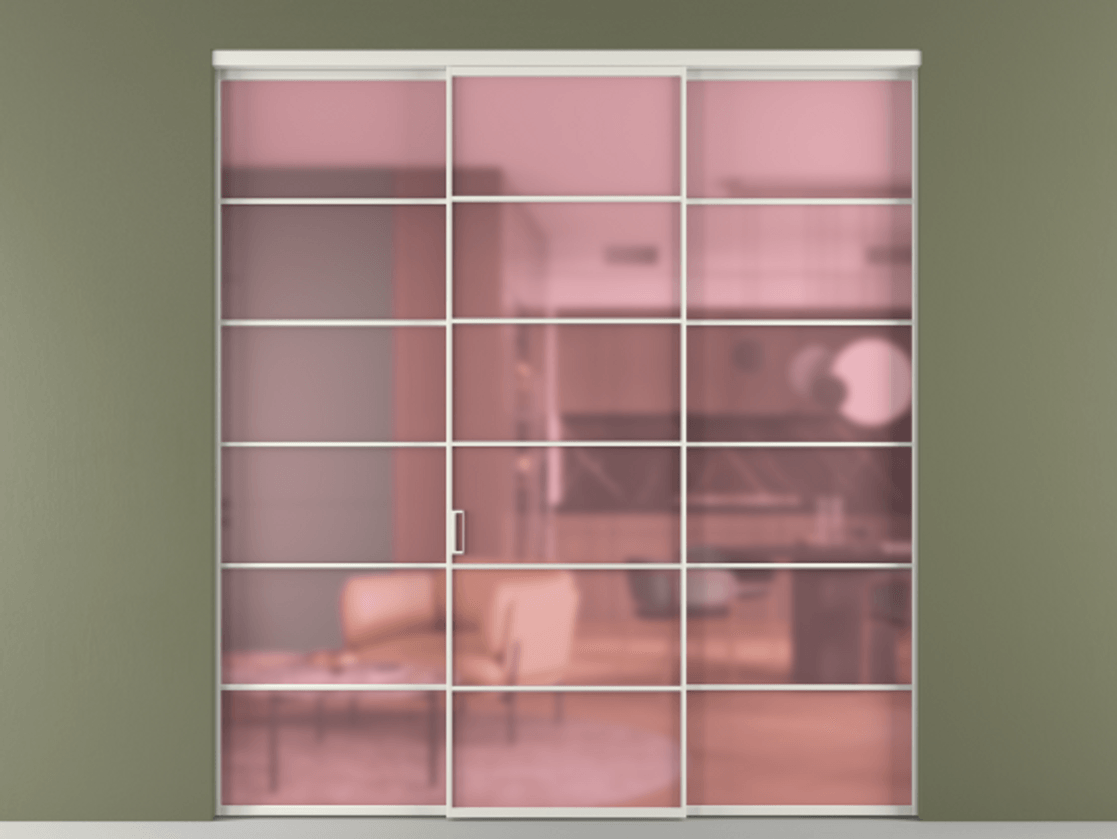 Перегородка Формато внутри проёма 3 створки АЛПР 040.04 Алюминий серый Сатинированное розовое стекло, триплекс. Цена 254825 ₽ 1. Полотно 3 шт. (800/2100 мм)
2. Комплект установки раздвижной системы
3. Базовый комплект фурнитуры
4.Ручка Рондо. Фабрика дверей Волховец 8 (800) 551 43 19 Перегородка Формато внутри проёма 3 створки АЛПР 040.04 Алюминий серый Сатинированное розовое стекло, триплекс Цена 254825 ₽ | Volhovec