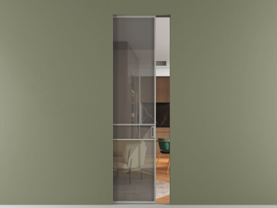 Перегородка Formato скрытый пенал 1 створка АЛПР 040.02 Алюминий нейтральный серый Рефлективное серое стекло "Stopsol", калёное. Цена 178400 ₽ . Фабрика дверей Волховец 8 (800) 551 43 19 Перегородка Formato скрытый пенал 1 створка АЛПР 040.02 Алюминий нейтральный серый Рефлективное серое стекло "Stopsol", калёное Цена 178400 ₽ | Volhovec