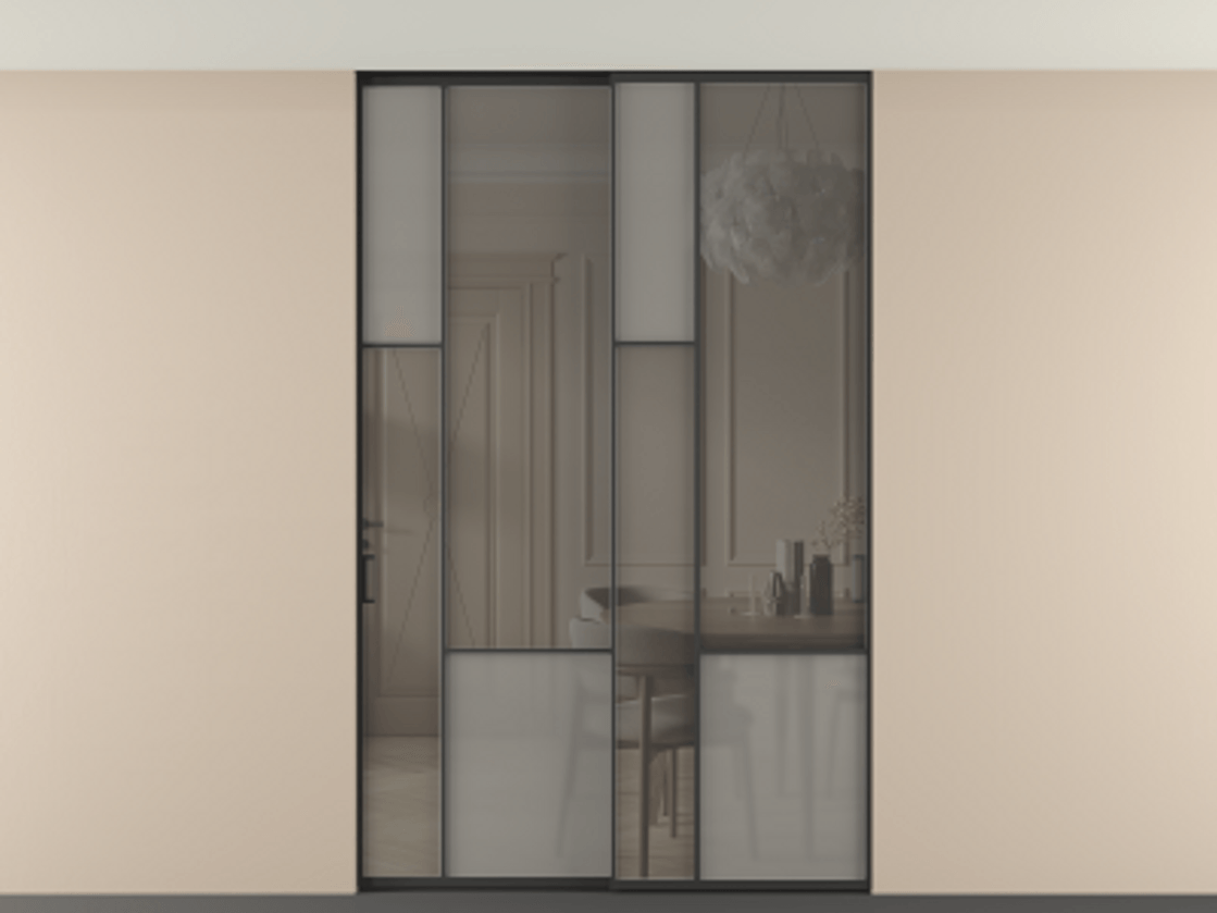 Перегородка Mosaic внутри проёма скрытое крепление в потолок 2 створки АЛПР 041.13 Алюминий Черный Сатинированное серое стекло, триплекс, 6 мм + Прозрачное серое стекло, триплекс. Скрытый короб ЧЕР Цена 315020 ₽ . Фабрика дверей Волховец 8 (800) 551 43 19 Перегородка Mosaic внутри проёма скрытое крепление в потолок 2 створки АЛПР 041.13 Алюминий Черный Сатинированное серое стекло, триплекс, 6 мм + Прозрачное серое стекло, триплекс Цена 315020 ₽ | Volhovec