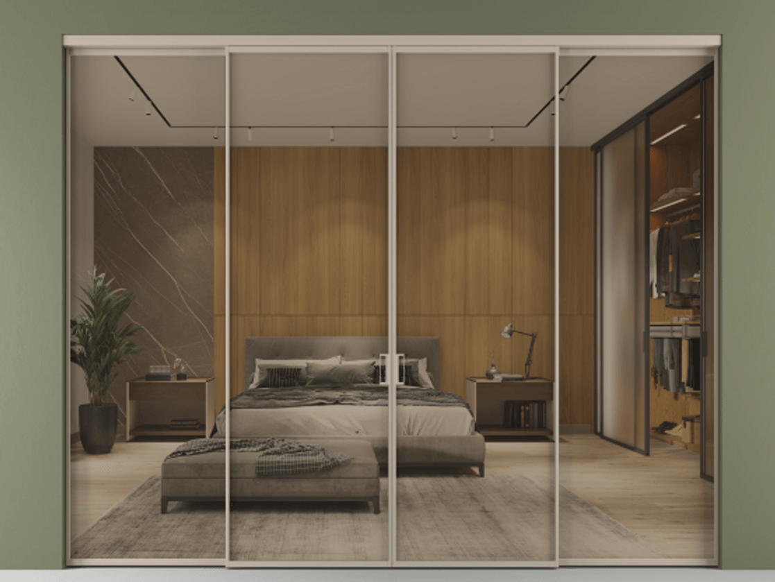 Перегородка Формато внутри проёма 4 створки АЛПР 040.01 Алюминий бисквитный Рефлективное бронзовое стекло "Стопсол", калёное. Цена 345440 ₽ 1. Полотно 4 шт. (800/2100 мм)
2. Комплект установки раздвижной системы
3. Базовый комплект фурнитуры
4.Ручка Рондо. Фабрика дверей Волховец 8 (800) 551 43 19 Перегородка Формато внутри проёма 4 створки АЛПР 040.01 Алюминий бисквитный Рефлективное бронзовое стекло "Стопсол", калёное Цена 345440 ₽ | Volhovec