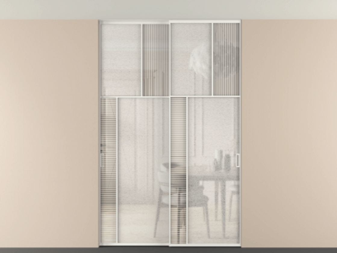 Перегородка Мозаик внутри проёма скрытое крепление в потолок 2 створки АЛПР 041.22 Алюминий светло-серый Рифлёное стекло "Дюна", триплекс, 6 мм + Фактурное стекло "Лёд", триплекс. Цена 340580 ₽ . Фабрика дверей Волховец 8 (800) 551 43 19 Перегородка Мозаик внутри проёма скрытое крепление в потолок 2 створки АЛПР 041.22 Алюминий светло-серый Рифлёное стекло "Дюна", триплекс, 6 мм + Фактурное стекло "Лёд", триплекс Цена 340580 ₽ | Volhovec