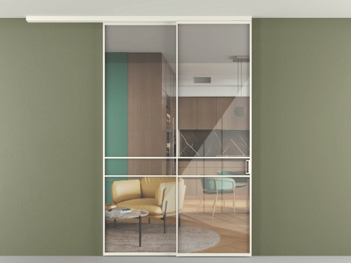 Перегородка Формато вдоль стены на потолок 2 створки с синхронным механизмом АЛПР 040.02 Алюминий жемчужный Рефлективное прозрачное стекло "Стопсол", калёное. Цена 290776 ₽ 1. Полотно 2 шт. (800/2100 мм)
2. Комплект установки раздвижной системы
3. Базовый комплект фурнитуры
4.Ручка Рондо. Фабрика дверей Волховец 8 (800) 551 43 19 Перегородка Формато вдоль стены на потолок 2 створки с синхронным механизмом АЛПР 040.02 Алюминий жемчужный Рефлективное прозрачное стекло "Стопсол", калёное Цена 290776 ₽ | Volhovec