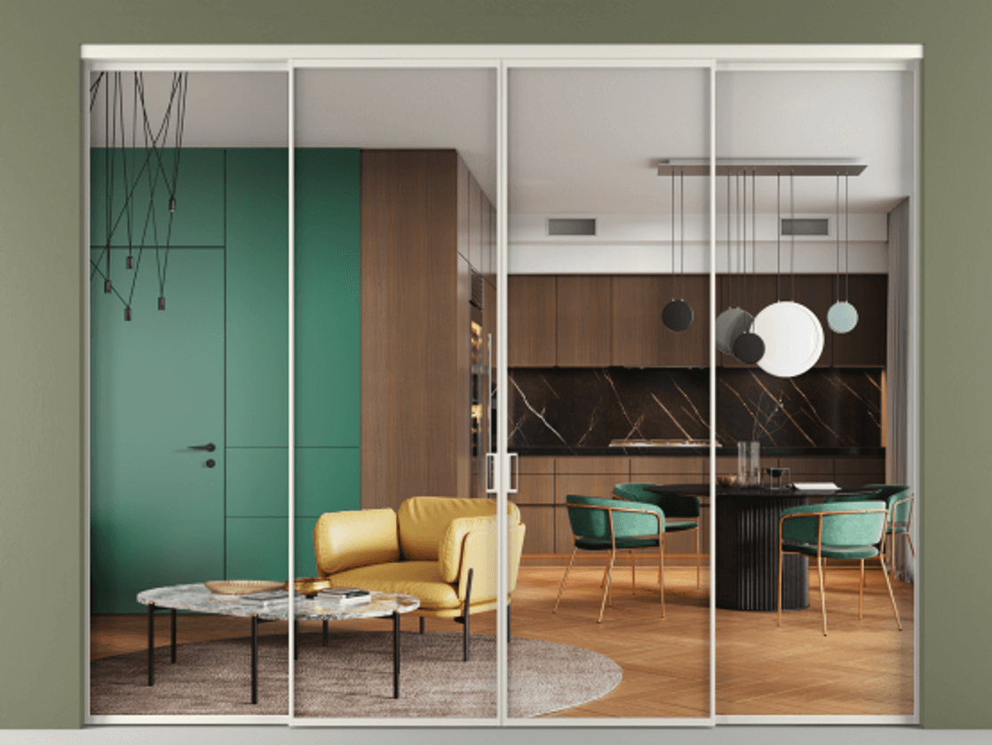 Перегородка Formato внутри проёма четырёхстворчатая АЛПР 040.01 Алюминий Белый Прозрачное стекло "Crystal Vision", калёное. Скрытый короб БЕЛ Цена 79657200 so'm 1. Полотно 4 шт. (800/2100 мм)
2. Комплект установки раздвижной системы
3. Базовый комплект фурнитуры
4.Ручка RONDO. Фабрика дверей Волховец 8 (800) 551 43 19 Перегородка Formato внутри проёма четырёхстворчатая АЛПР 040.01 Алюминий Белый Прозрачное стекло "Crystal Vision", калёное Цена 79657200 so'm | Volhovec