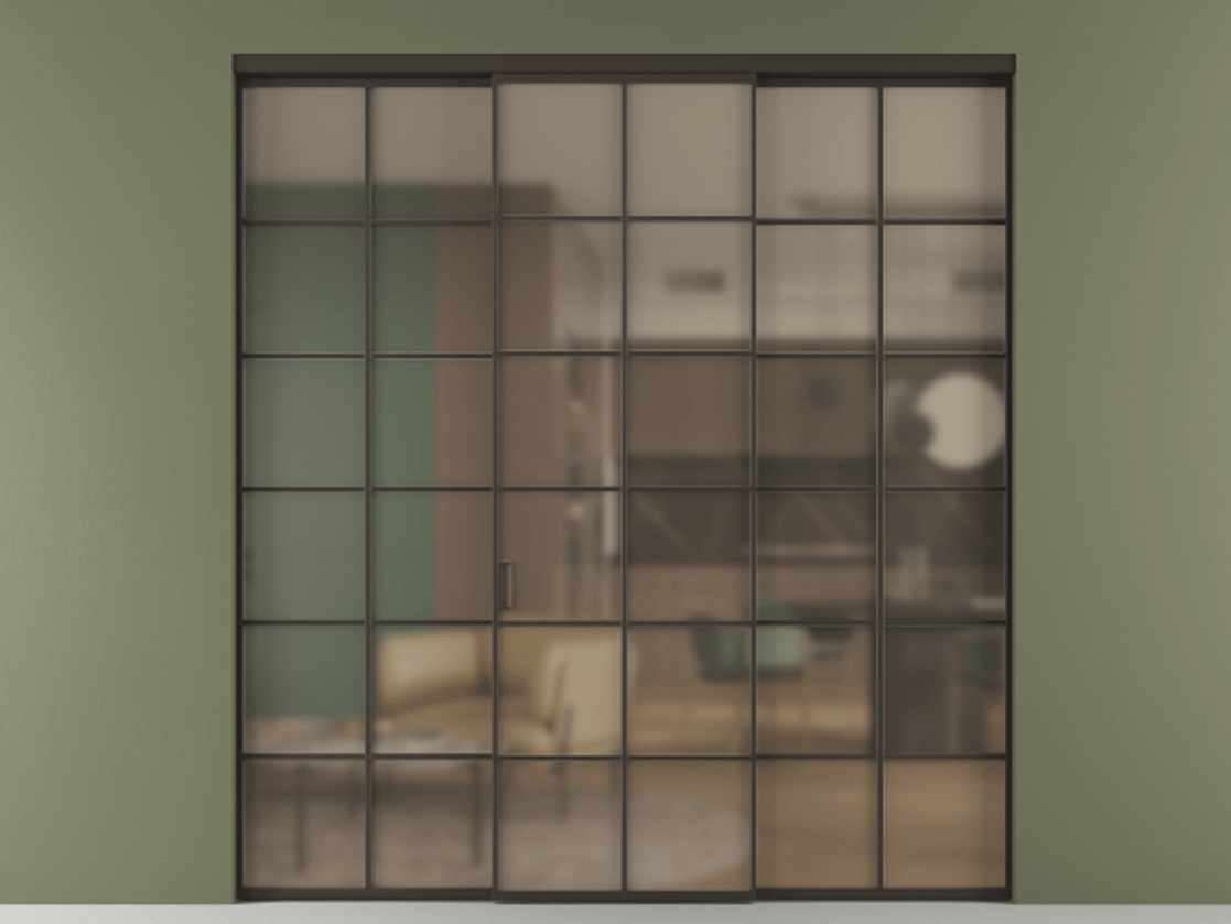 Перегородка Formato внутри проёма 3 створки АЛПР 040.05 Алюминий антрацит Сатинированное бронзовое стекло, триплекс. Цена 254825 ₽ 1. Полотно 3 шт. (800/2100 мм)
2. Комплект установки раздвижной системы
3. Базовый комплект фурнитуры
4.Ручка RONDO. Фабрика дверей Волховец 8 (800) 551 43 19 Перегородка Formato внутри проёма 3 створки АЛПР 040.05 Алюминий антрацит Сатинированное бронзовое стекло, триплекс Цена 254825 ₽ | Volhovec