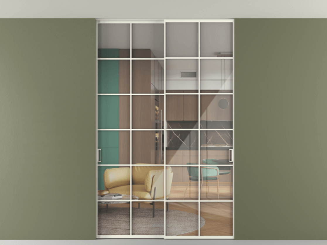 Перегородка Formato внутри проёма скрытое крепление в потолок 2 створки АЛПР 040.05 Алюминий жемчужный Рефлективное прозрачное стекло "Stopsol", калёное. Цена 322680 ₽ 1. Полотно 2 шт. (800/2100 мм)
2. Комплект установки раздвижной системы
3. Базовый комплект фурнитуры
4. Ручка RONDO. Фабрика дверей Волховец 8 (800) 551 43 19 Перегородка Formato внутри проёма скрытое крепление в потолок 2 створки АЛПР 040.05 Алюминий жемчужный Рефлективное прозрачное стекло "Stopsol", калёное Цена 322680 ₽ | Volhovec