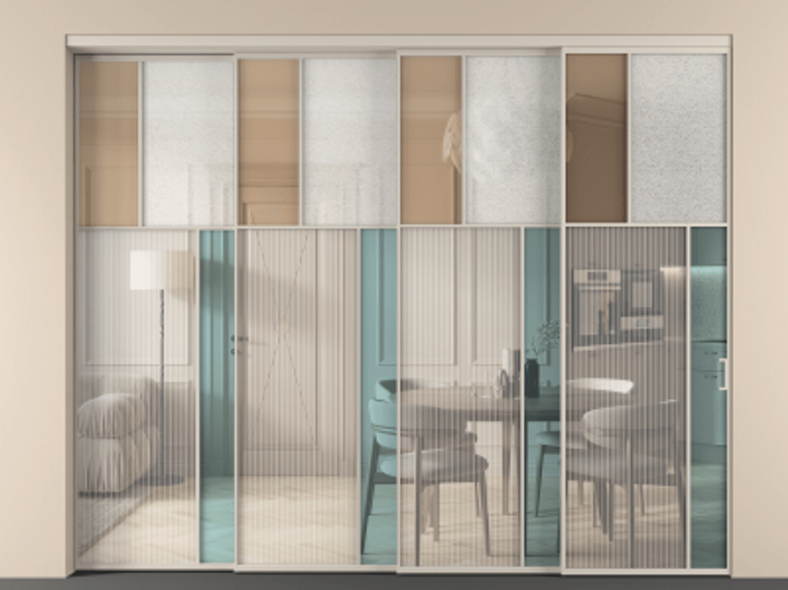 Перегородка Мозаик внутри проёма 4 створки с синхронным механизмом АЛПР 041.23 Алюминий светло-бежевый Комбинация стекол Группы 1 и Группы 3. Цена 611520 ₽ . Фабрика дверей Волховец 8 (800) 551 43 19 Перегородка Мозаик внутри проёма 4 створки с синхронным механизмом АЛПР 041.23 Алюминий светло-бежевый Комбинация стекол Группы 1 и Группы 3 Цена 611520 ₽ | Volhovec