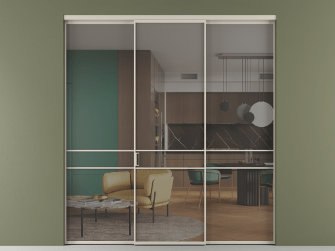 Перегородка Формато внутри проёма 3 створки АЛПР 040.02 Алюминий светло-бежевый Рефлективное серое стекло "Стопсол", калёное. Цена 317600 ₽ 1. Полотно 3 шт. (800/2100 мм)
2. Комплект установки раздвижной системы
3. Базовый комплект фурнитуры
4.Ручка Рондо. Фабрика дверей Волховец 8 (800) 551 43 19 Перегородка Формато внутри проёма 3 створки АЛПР 040.02 Алюминий светло-бежевый Рефлективное серое стекло "Стопсол", калёное Цена 317600 ₽ | Volhovec