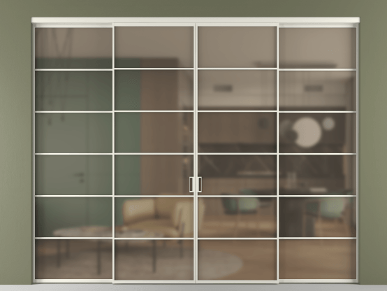 Алюминевая перегородка vn2+2_04 Бронза сатин триплекс БЕЛ. Цвет Алюминий Белый. Материал Алюминий. Коллекция Перегородка Formato внутри проёма 4 створки. Фото. Алюминевая перегородка vn2+2_04 Бронза сатин триплекс БЕЛ. Цвет Алюминий Белый. Материал Алюминий. Коллекция Перегородка Formato внутри проёма 4 створки. Картинка.