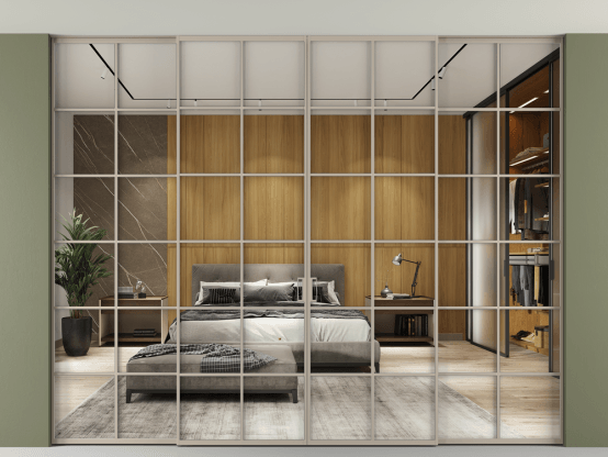 Алюминевая перегородка АЛПР 040.05_АБСК_Зеркало триплекс_new. Цвет Алюминий бисквитный. Материал Алюминий в эмали. Коллекция Перегородка Формато внутри проёма скрытое крепление в потолок 4 створки. Фото. Алюминевая перегородка АЛПР 040.05_АБСК_Зеркало триплекс_new. Цвет Алюминий бисквитный. Материал Алюминий в эмали. Коллекция Перегородка Формато внутри проёма скрытое крепление в потолок 4 створки. Картинка.