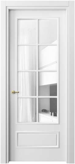 Дверь межкомнатная 8112 МБЛ Прозрачное стекло. Цвет Матовый белоснежный. Материал Гладкая эмаль. Коллекция Paris. Картинка.
