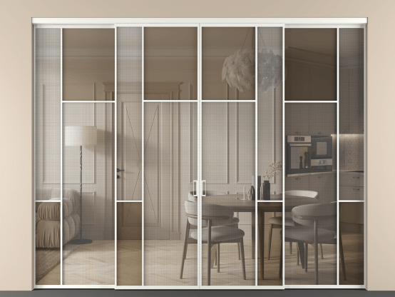 Алюминевая перегородка vnt4_5_АБЛ_MS+Бронза триплекс_new. Цвет Алюминий белоснежный. Материал Алюминий в эмали. Коллекция Перегородка Mosaic внутри проёма 4 створки. Фото. Алюминевая перегородка vnt4_5_АБЛ_MS+Бронза триплекс_new. Цвет Алюминий белоснежный. Материал Алюминий в эмали. Коллекция Перегородка Mosaic внутри проёма 4 створки. Картинка.