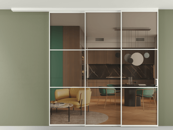 Алюминевая перегородка pv3_03_ Алюминий светло-серый Бронза прозрачное. Цвет Алюминий светло-серый. Материал Алюминий в эмали. Коллекция Перегородка Формато вдоль стены на потолок 3 створки с синхронным механизмом. Фото. Алюминевая перегородка pv3_03_ Алюминий светло-серый Бронза прозрачное. Цвет Алюминий светло-серый. Материал Алюминий в эмали. Коллекция Перегородка Формато вдоль стены на потолок 3 створки с синхронным механизмом. Картинка.