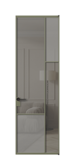 Межкомнатная дверь АЛПЛ041.12 АОТ Серый сатин матовое + Серый прозрачное. Цвет Алюминий оливковый тёмный. Материал Алюминий в эмали. Коллекция Mosaic. Фото. Дверь межкомнатная АЛПЛ041.12 АОТ Серый сатин матовое + Серый прозрачное. Цвет Алюминий оливковый тёмный. Материал Алюминий в эмали. Коллекция Mosaic. Картинка.