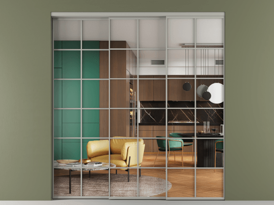 Алюминевая перегородка АЛПР 040.05_АНСР_Crystalvision_new. Цвет Алюминий нейтральный серый. Материал Алюминий в эмали. Коллекция Перегородка Формато внутри проёма 3 створки с синхронным механизмом. Фото. Алюминевая перегородка АЛПР 040.05_АНСР_Crystalvision_new. Цвет Алюминий нейтральный серый. Материал Алюминий в эмали. Коллекция Перегородка Формато внутри проёма 3 створки с синхронным механизмом. Картинка.